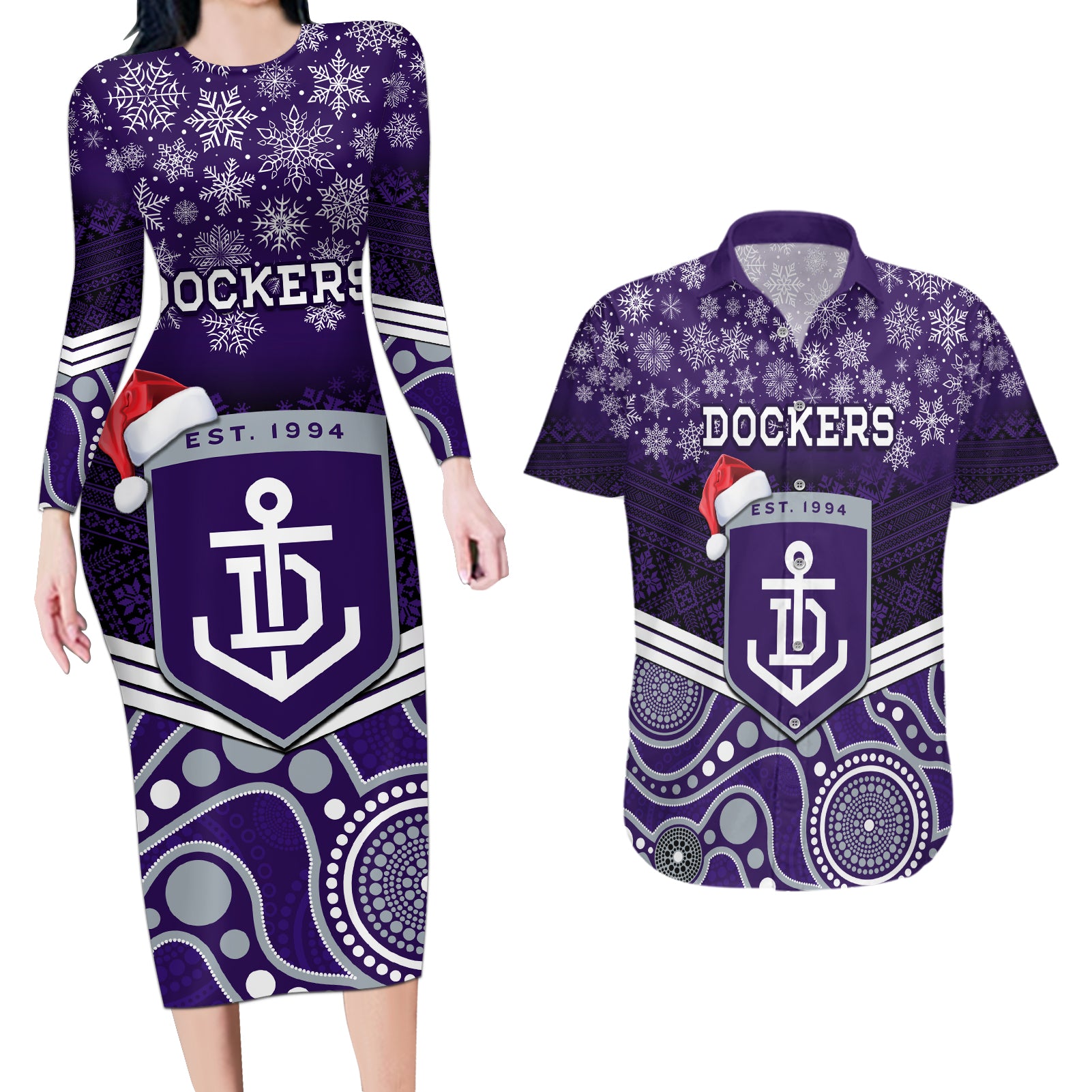 custom-dockers-football-christmas-couples-matching-long-sleeve-bodycon-dress-and-hawaiian-shirt-merry-xmas-2023-mix-aboriginal-art