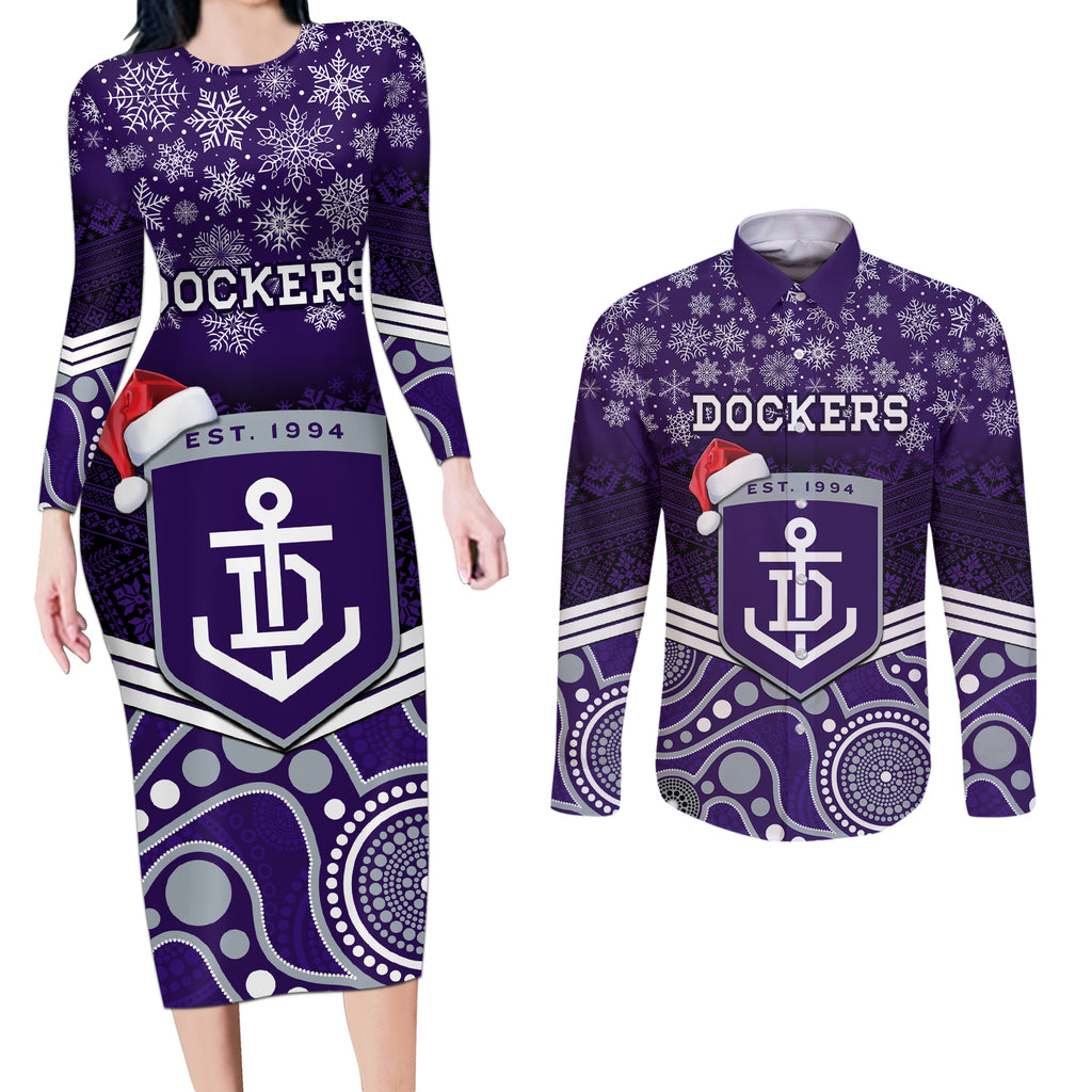 custom-dockers-football-christmas-couples-matching-long-sleeve-bodycon-dress-and-long-sleeve-button-shirt-merry-xmas-2023-mix-aboriginal-art
