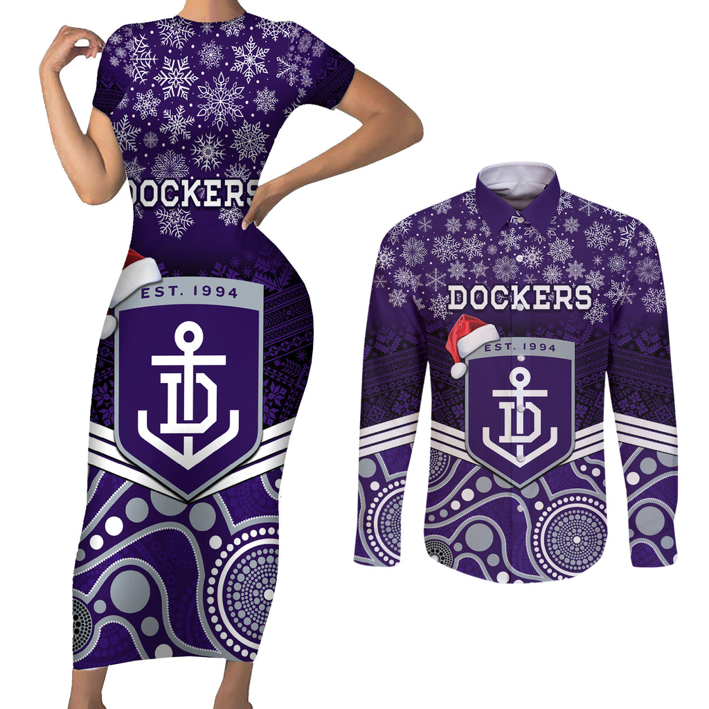 custom-dockers-football-christmas-couples-matching-short-sleeve-bodycon-dress-and-long-sleeve-button-shirt-merry-xmas-2023-mix-aboriginal-art