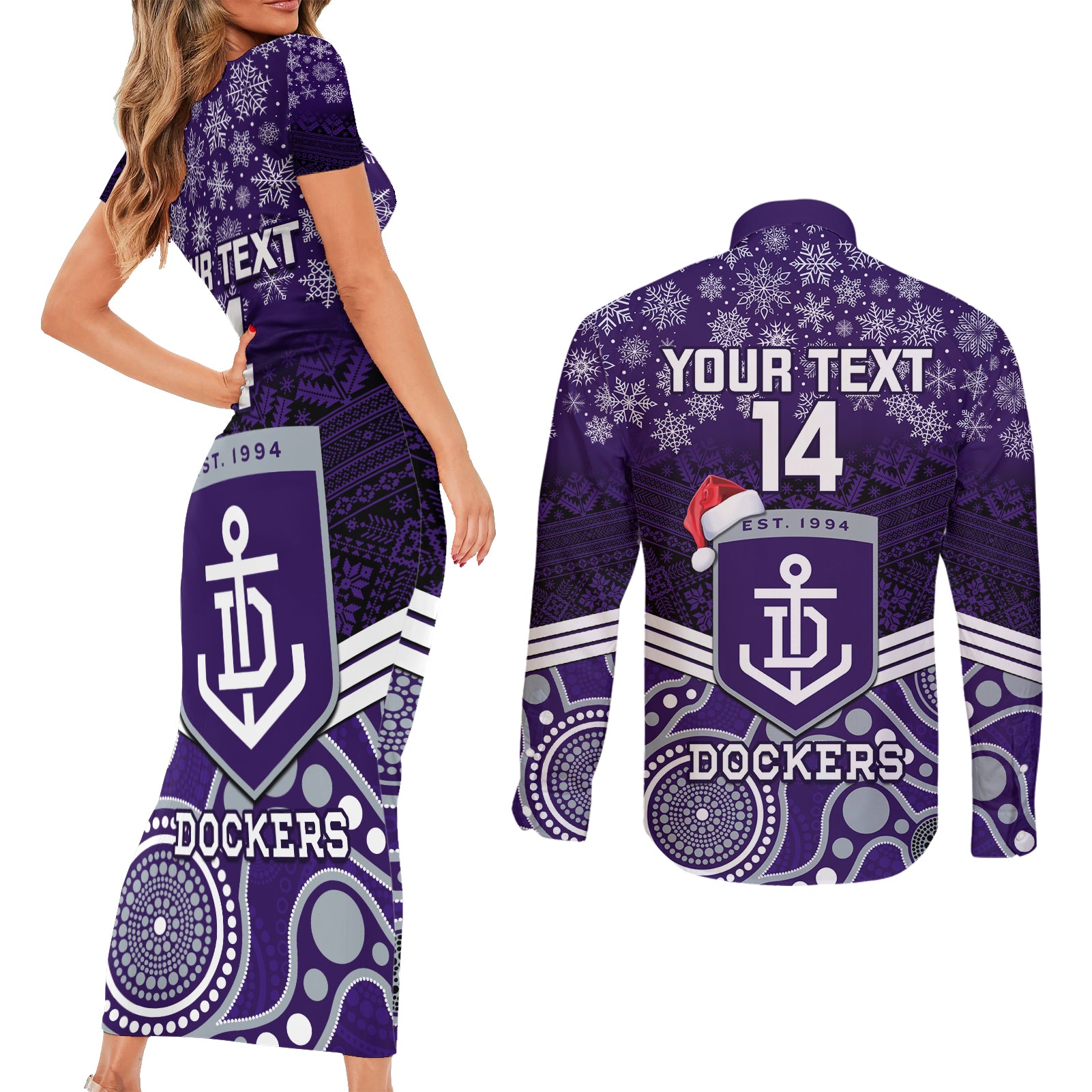custom-dockers-football-christmas-couples-matching-short-sleeve-bodycon-dress-and-long-sleeve-button-shirt-merry-xmas-2023-mix-aboriginal-art