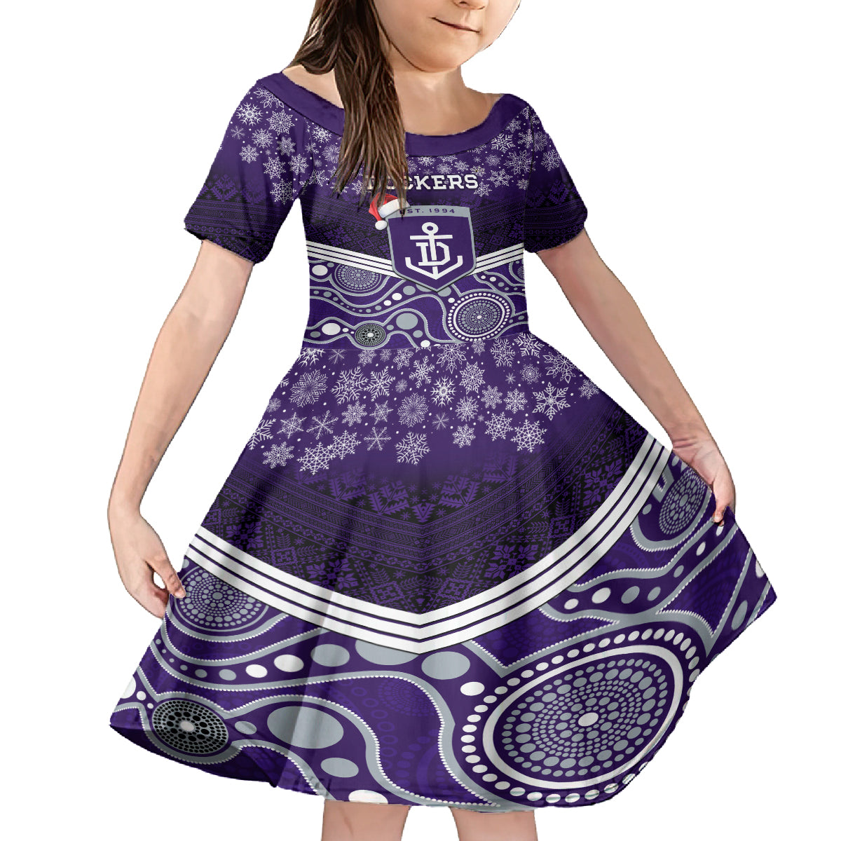 custom-dockers-football-christmas-kid-short-sleeve-dress-merry-xmas-2023-mix-aboriginal-art