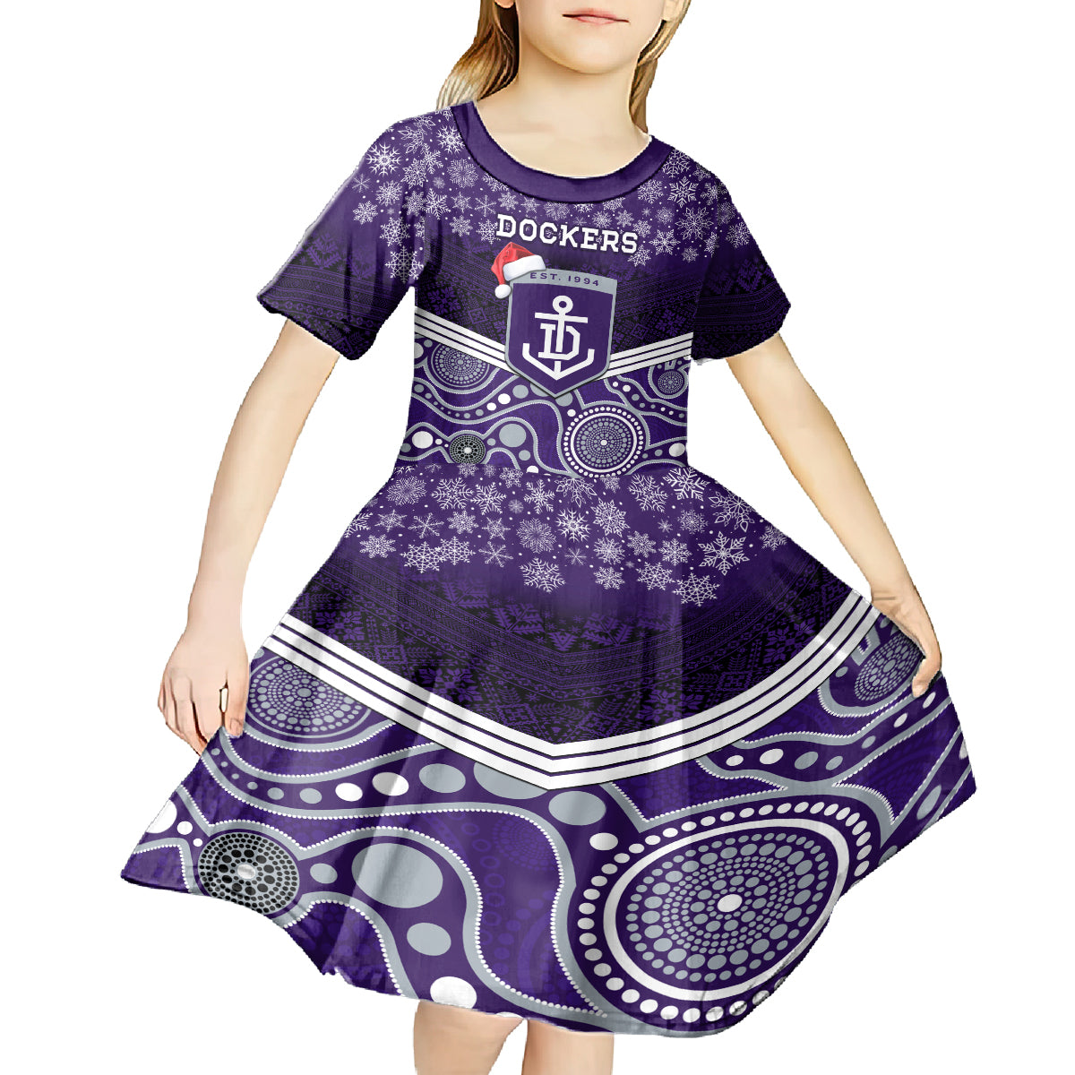custom-dockers-football-christmas-kid-short-sleeve-dress-merry-xmas-2023-mix-aboriginal-art