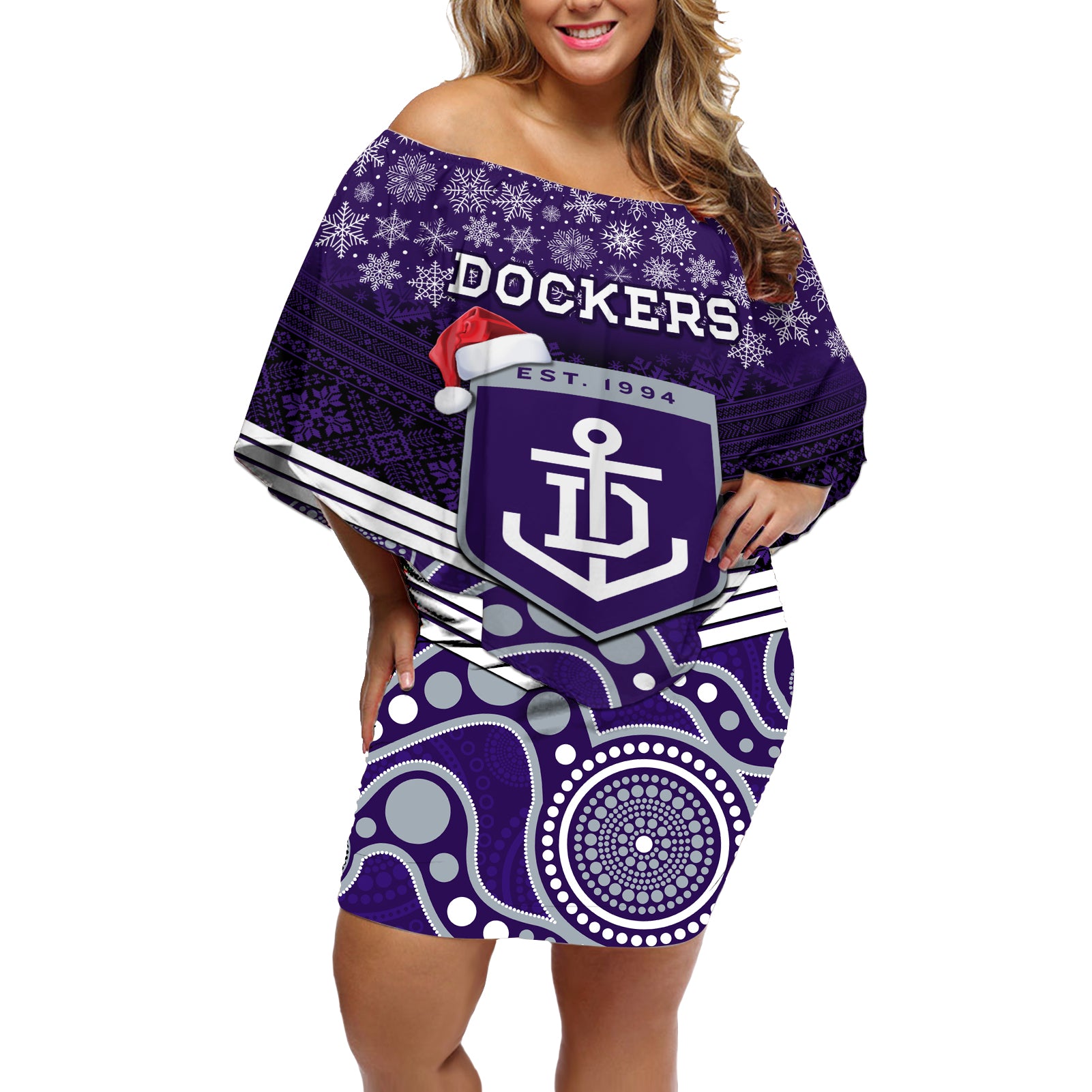 custom-dockers-football-christmas-off-shoulder-short-dress-merry-xmas-2023-mix-aboriginal-art