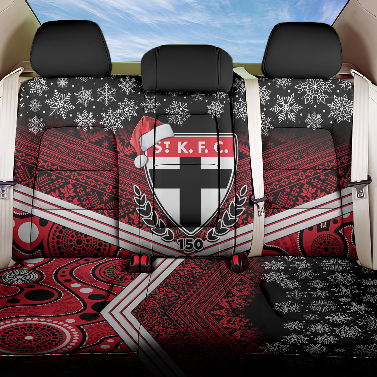 custom-st-kilda-football-christmas-back-car-seat-cover-merry-xmas-2023-mix-aboriginal-art