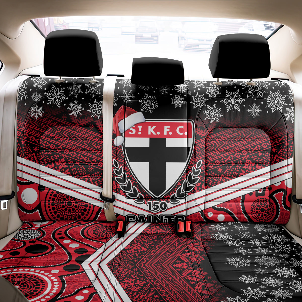 custom-st-kilda-football-christmas-back-car-seat-cover-merry-xmas-2023-mix-aboriginal-art