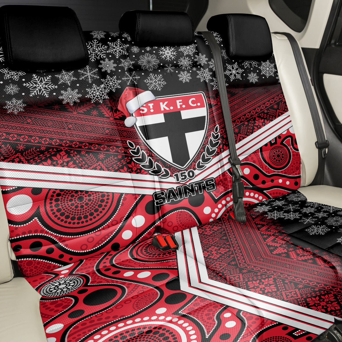 custom-st-kilda-football-christmas-back-car-seat-cover-merry-xmas-2023-mix-aboriginal-art