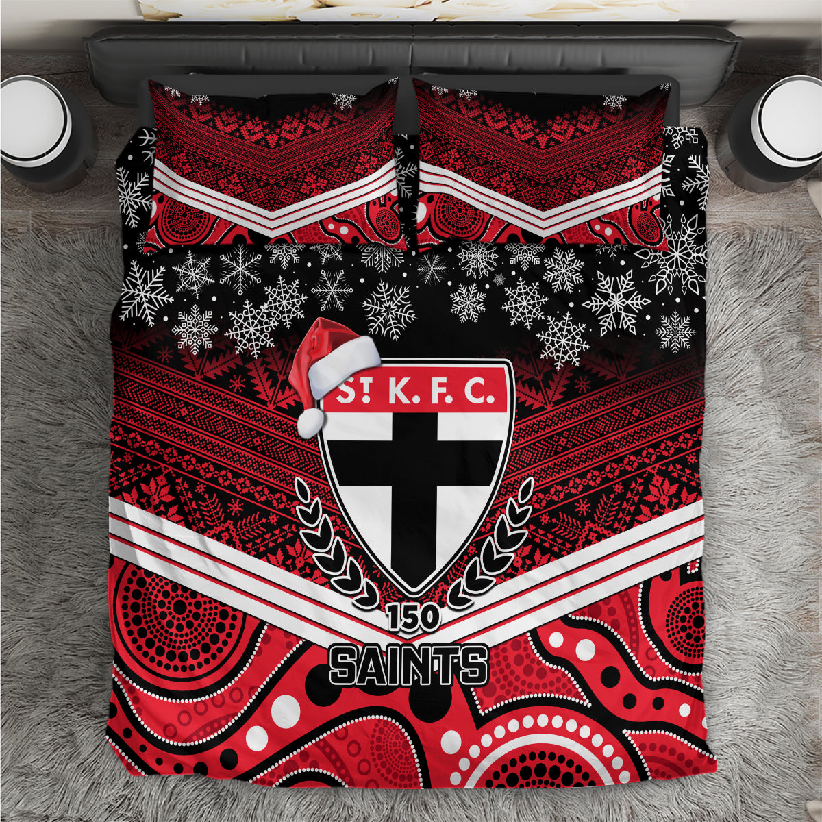 custom-st-kilda-football-christmas-bedding-set-merry-xmas-2023-mix-aboriginal-art