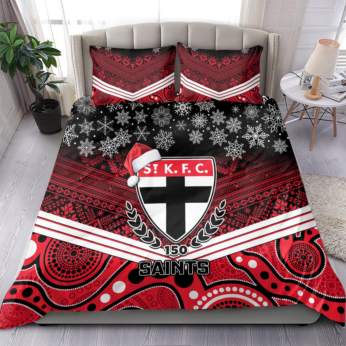 custom-st-kilda-football-christmas-bedding-set-merry-xmas-2023-mix-aboriginal-art