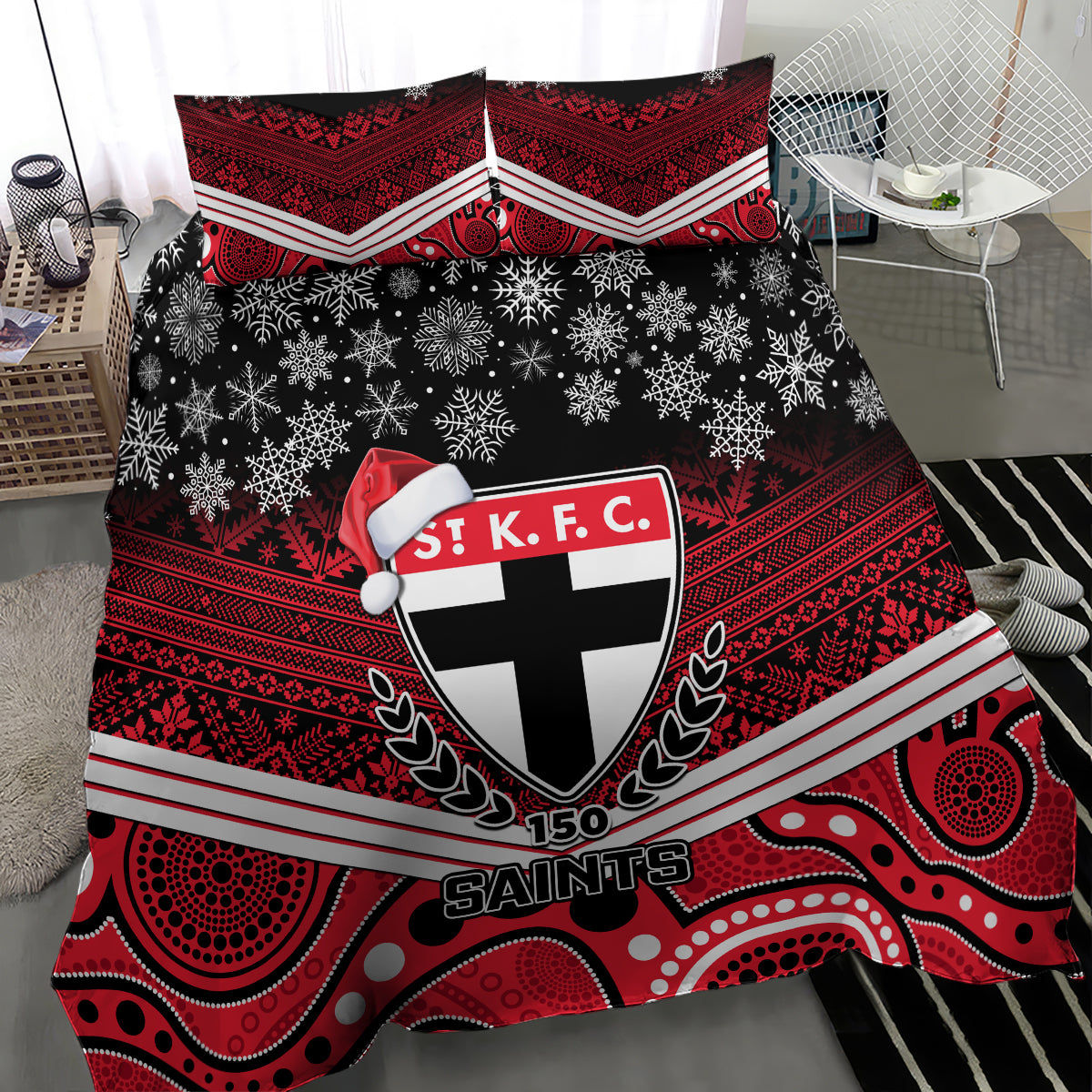 custom-st-kilda-football-christmas-bedding-set-merry-xmas-2023-mix-aboriginal-art