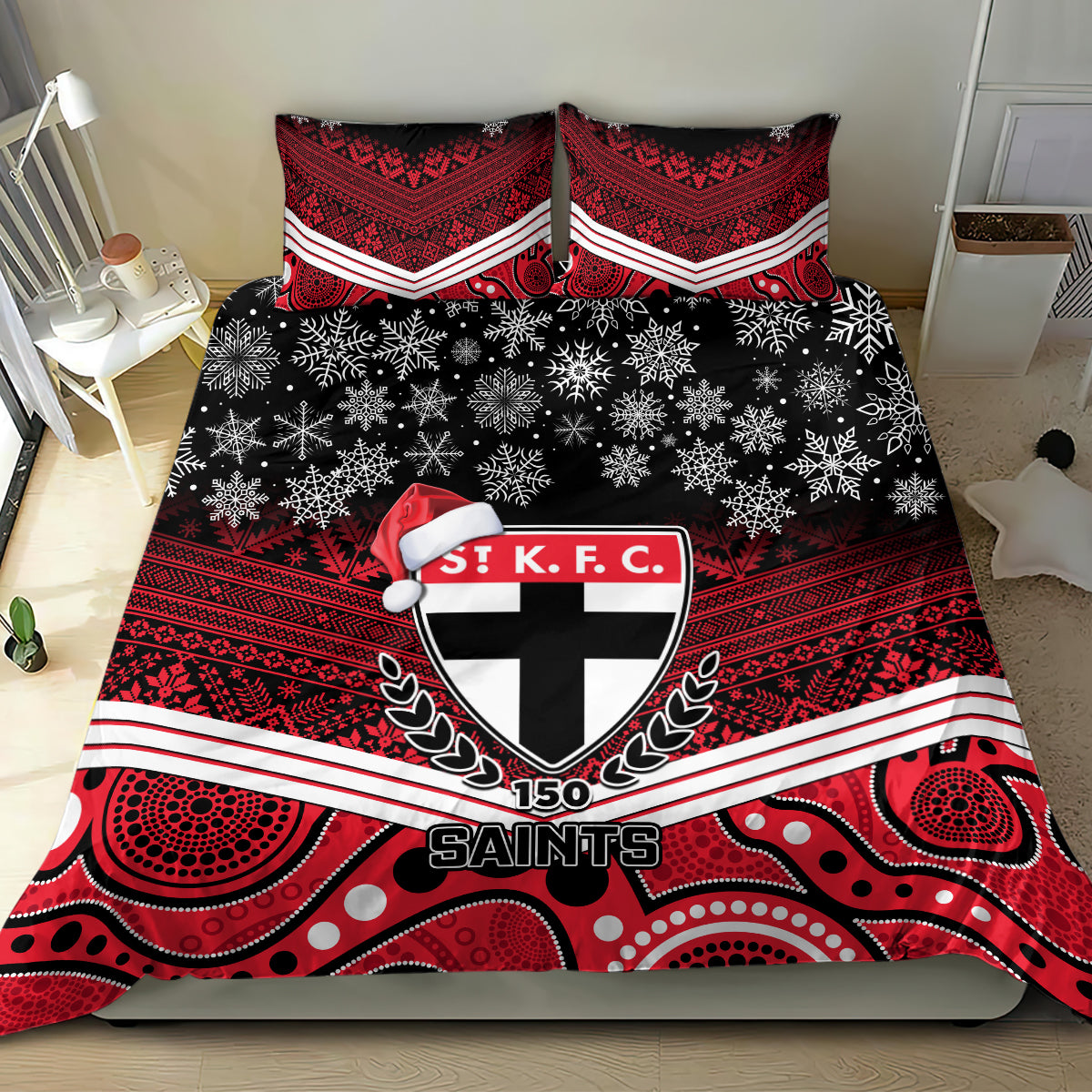 custom-st-kilda-football-christmas-bedding-set-merry-xmas-2023-mix-aboriginal-art