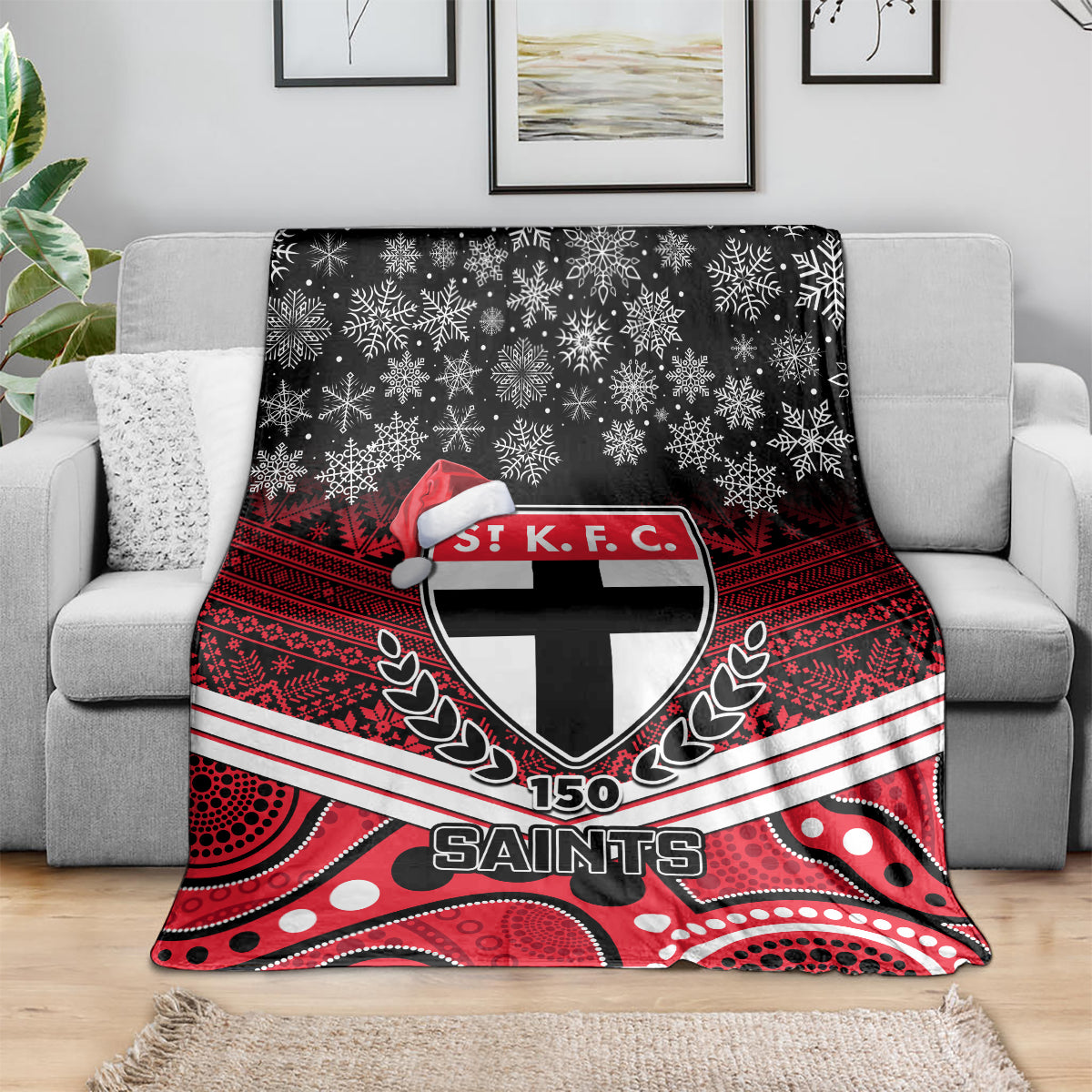 custom-st-kilda-football-christmas-blanket-merry-xmas-2023-mix-aboriginal-art