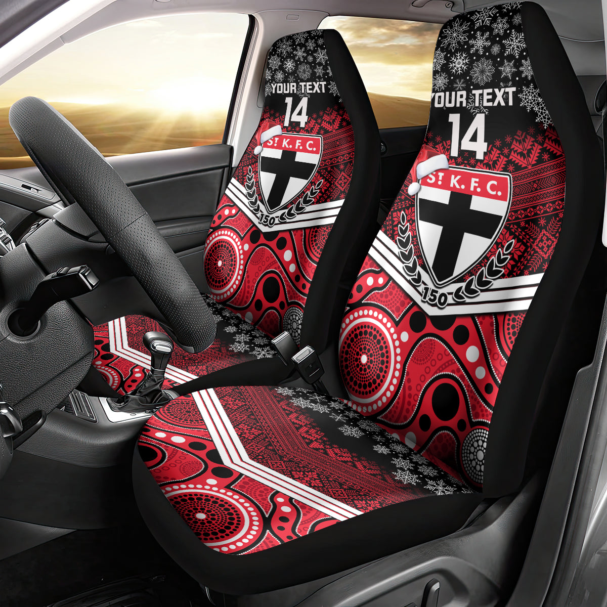 custom-st-kilda-football-christmas-car-seat-cover-merry-xmas-2023-mix-aboriginal-art