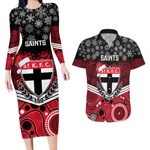 custom-st-kilda-football-christmas-couples-matching-long-sleeve-bodycon-dress-and-hawaiian-shirt-merry-xmas-2023-mix-aboriginal-art