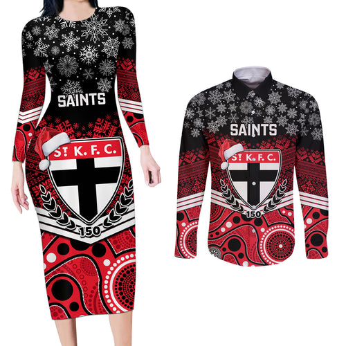 custom-st-kilda-football-christmas-couples-matching-long-sleeve-bodycon-dress-and-long-sleeve-button-shirt-merry-xmas-2023-mix-aboriginal-art