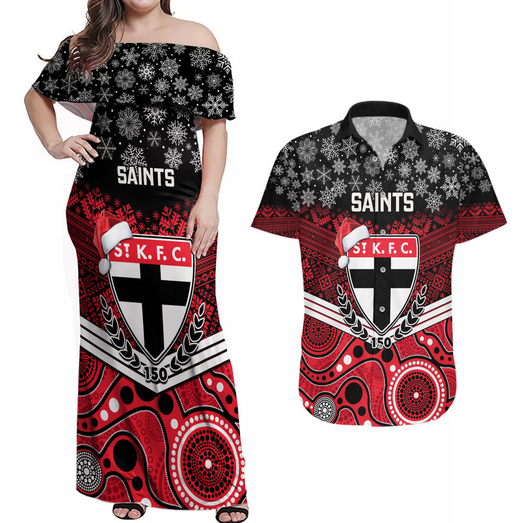 custom-st-kilda-football-christmas-couples-matching-off-shoulder-maxi-dress-and-hawaiian-shirt-merry-xmas-2023-mix-aboriginal-art