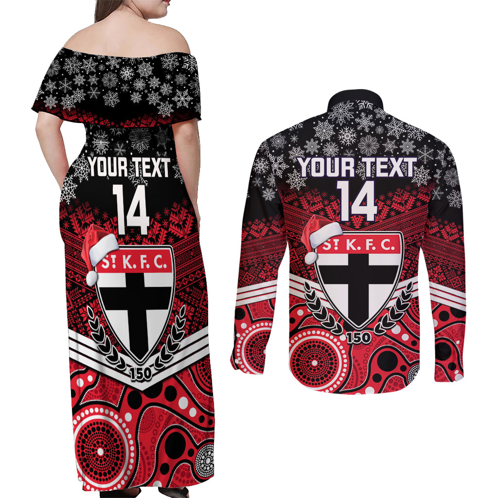 custom-st-kilda-football-christmas-couples-matching-off-shoulder-maxi-dress-and-long-sleeve-button-shirt-merry-xmas-2023-mix-aboriginal-art