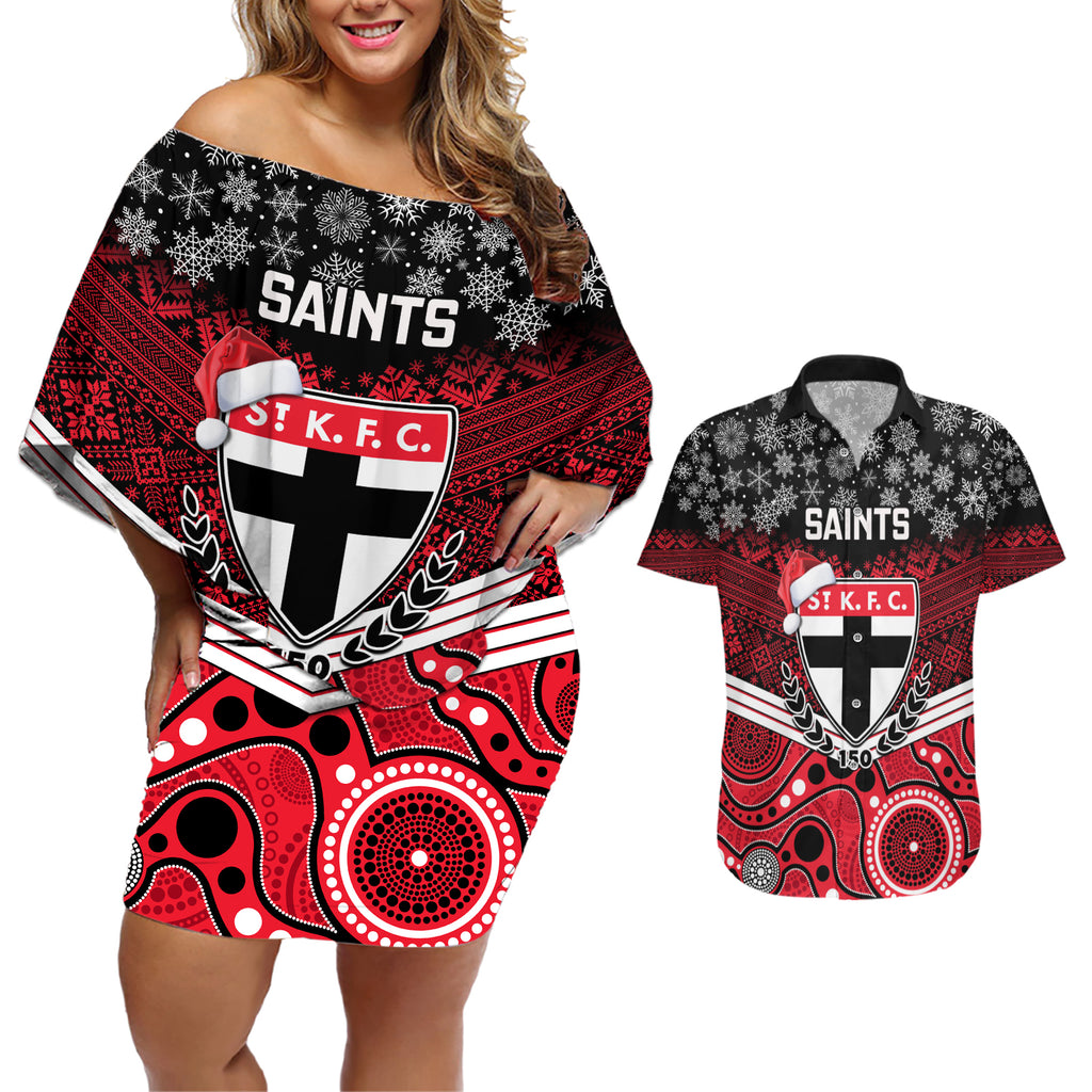 custom-st-kilda-football-christmas-couples-matching-off-shoulder-short-dress-and-hawaiian-shirt-merry-xmas-2023-mix-aboriginal-art