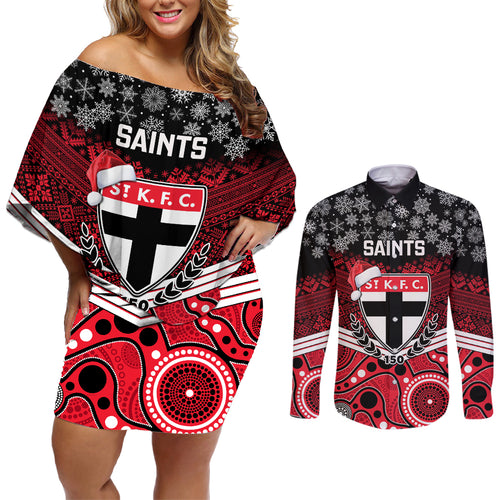 custom-st-kilda-football-christmas-couples-matching-off-shoulder-short-dress-and-long-sleeve-button-shirt-merry-xmas-2023-mix-aboriginal-art