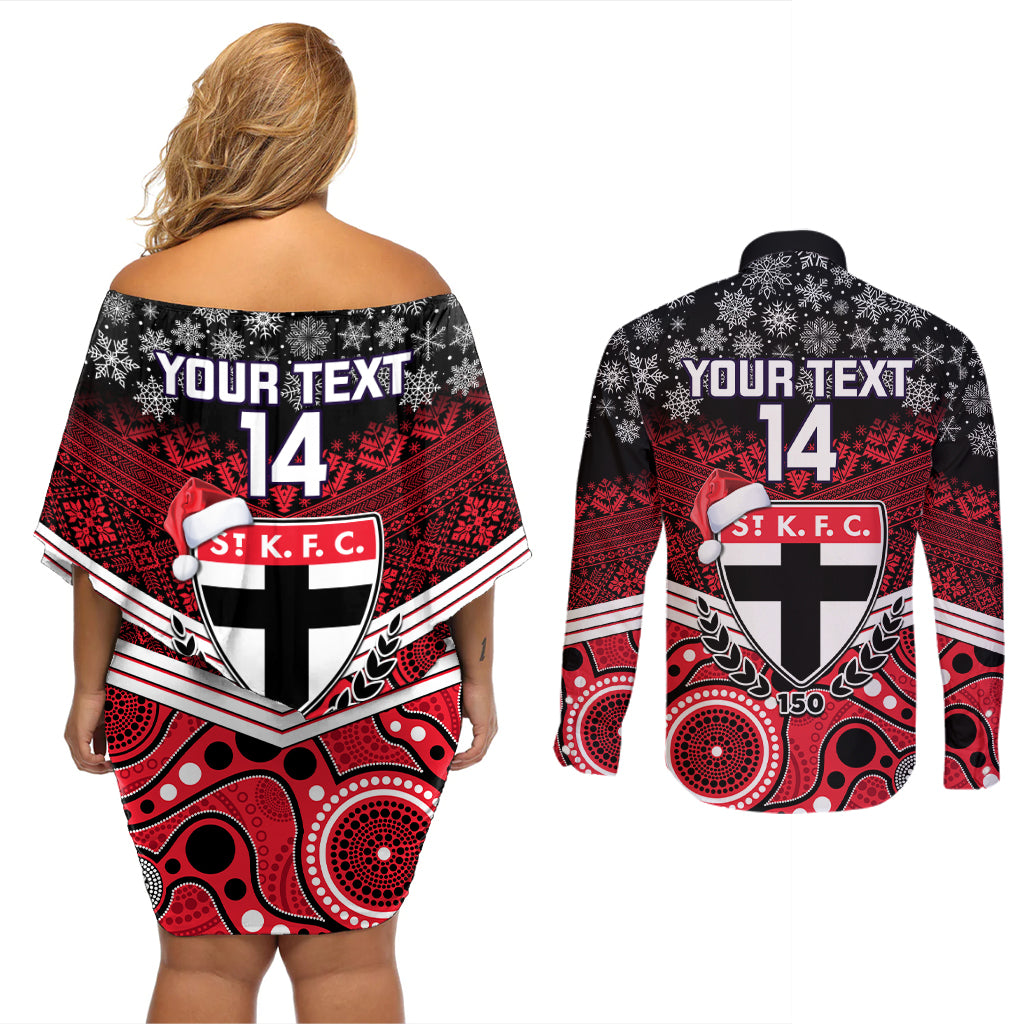 custom-st-kilda-football-christmas-couples-matching-off-shoulder-short-dress-and-long-sleeve-button-shirt-merry-xmas-2023-mix-aboriginal-art