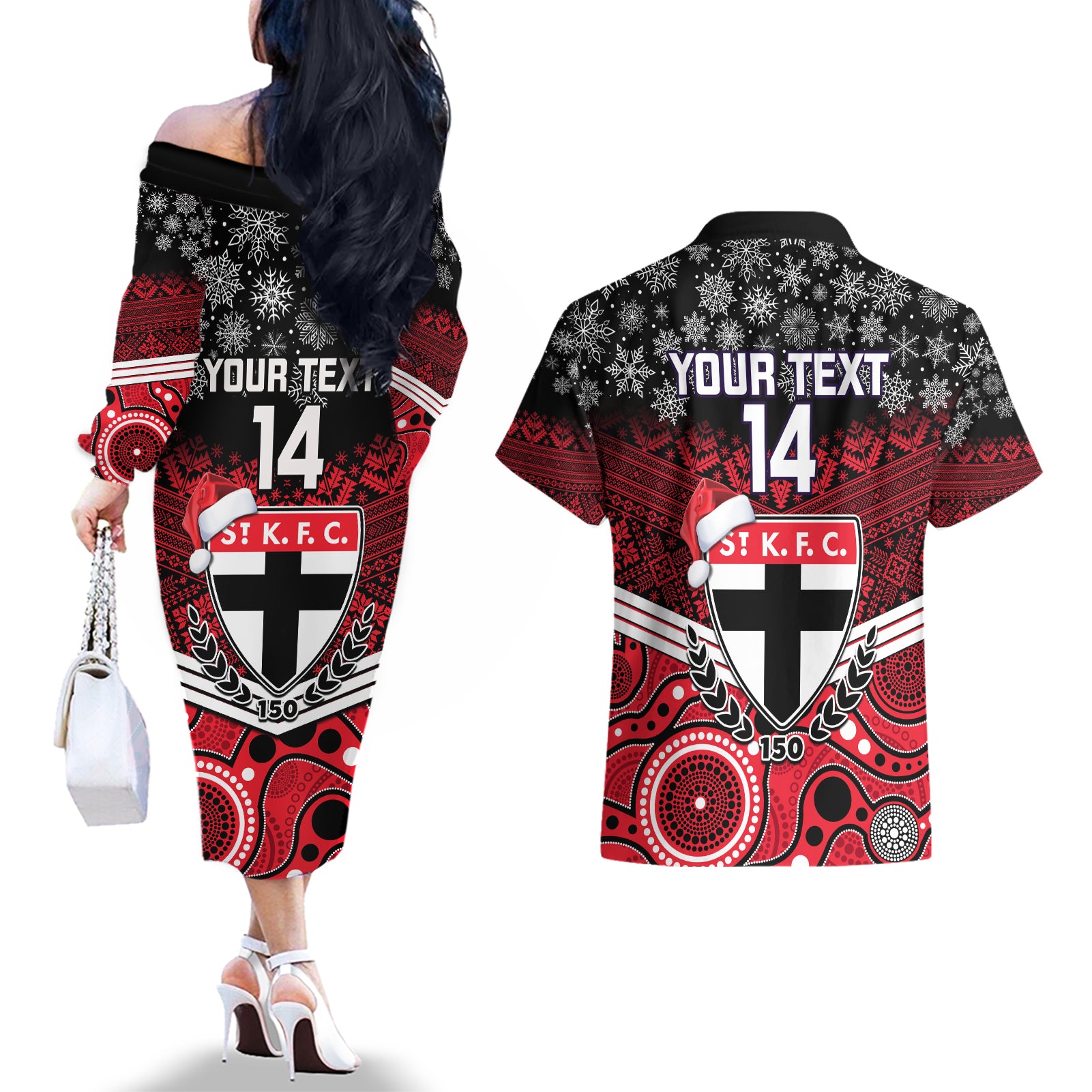 custom-st-kilda-football-christmas-couples-matching-off-the-shoulder-long-sleeve-dress-and-hawaiian-shirt-merry-xmas-2023-mix-aboriginal-art