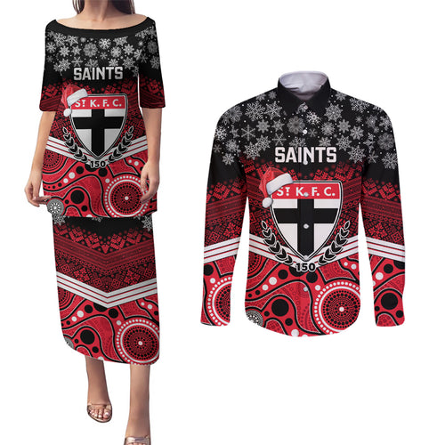 custom-st-kilda-football-christmas-couples-matching-puletasi-dress-and-long-sleeve-button-shirt-merry-xmas-2023-mix-aboriginal-art