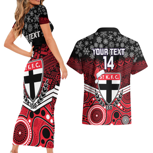 custom-st-kilda-football-christmas-couples-matching-short-sleeve-bodycon-dress-and-hawaiian-shirt-merry-xmas-2023-mix-aboriginal-art