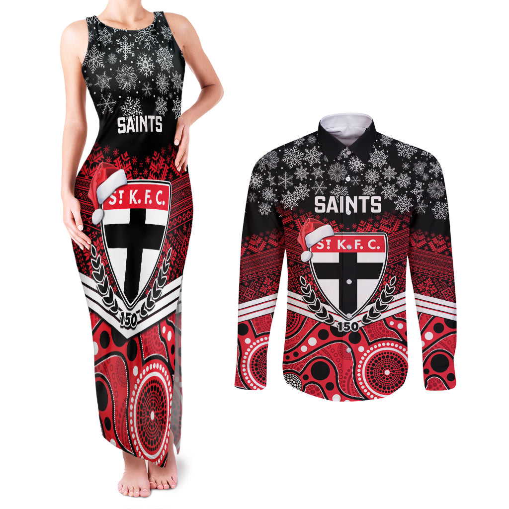 custom-st-kilda-football-christmas-couples-matching-tank-maxi-dress-and-long-sleeve-button-shirt-merry-xmas-2023-mix-aboriginal-art