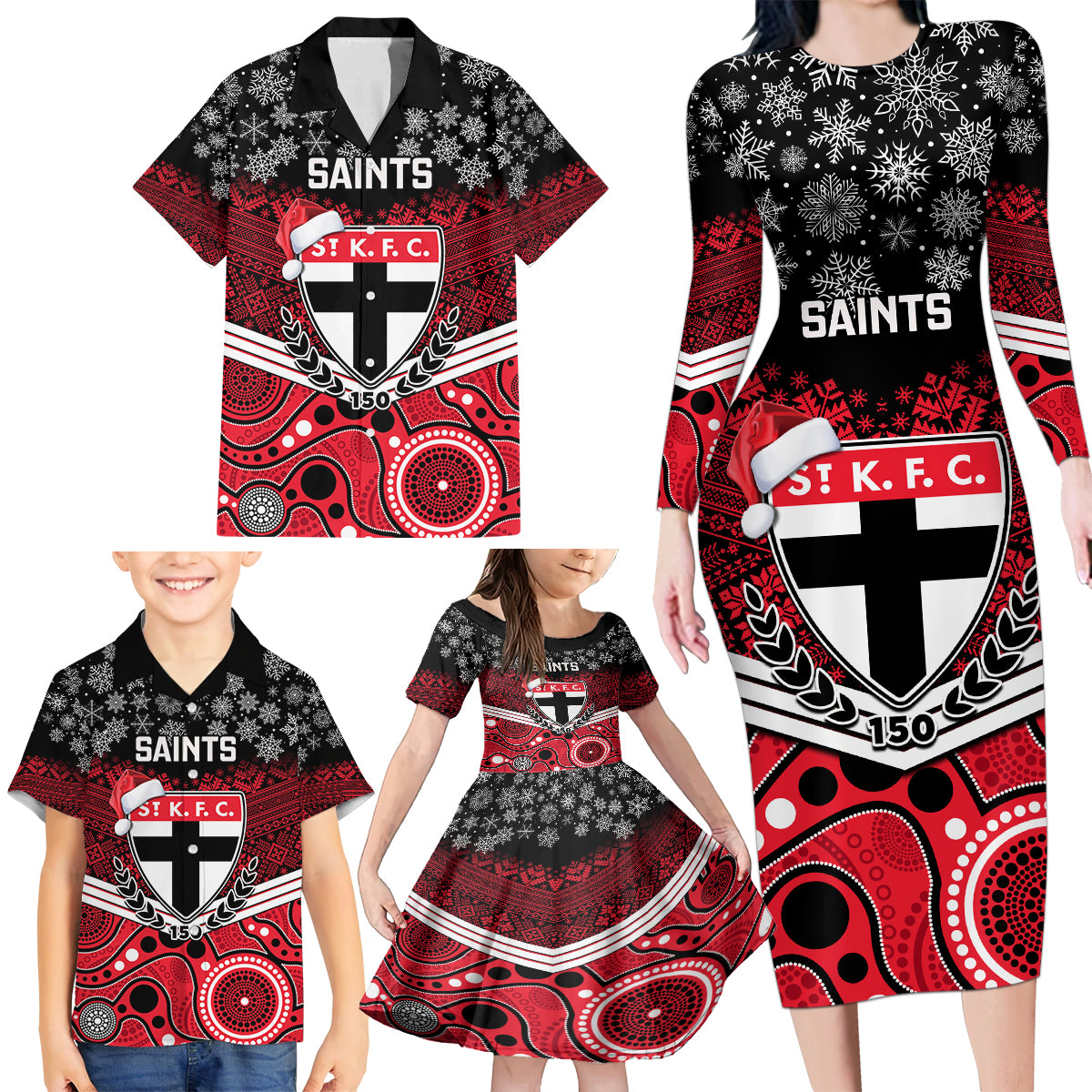 custom-st-kilda-football-christmas-family-matching-long-sleeve-bodycon-dress-and-hawaiian-shirt-merry-xmas-2023-mix-aboriginal-art
