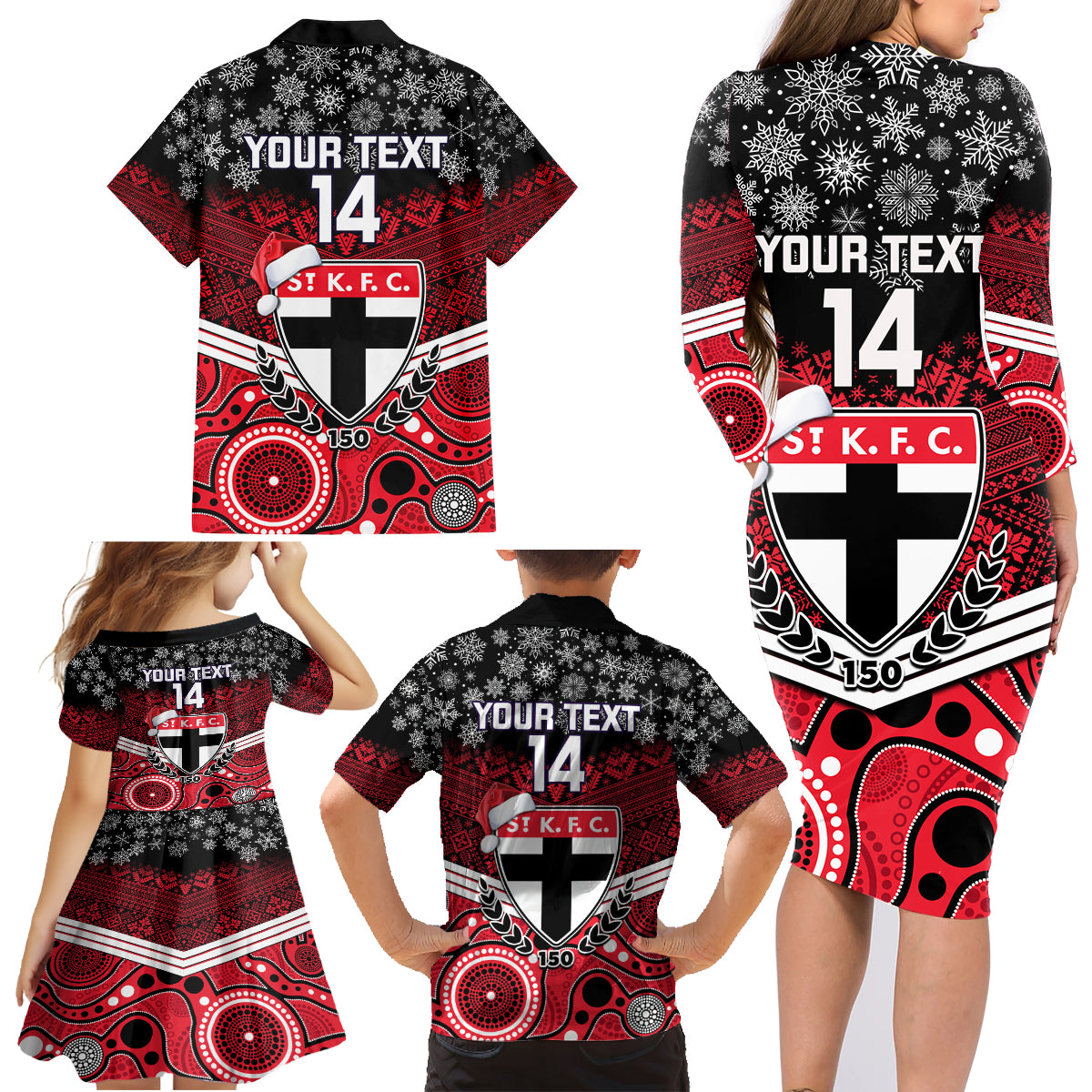 custom-st-kilda-football-christmas-family-matching-long-sleeve-bodycon-dress-and-hawaiian-shirt-merry-xmas-2023-mix-aboriginal-art