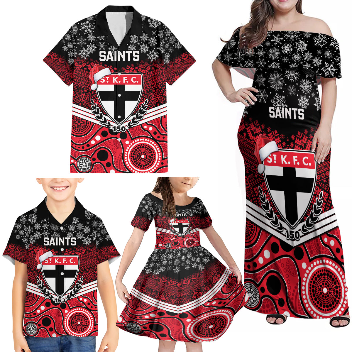 custom-st-kilda-football-christmas-family-matching-off-shoulder-maxi-dress-and-hawaiian-shirt-merry-xmas-2023-mix-aboriginal-art