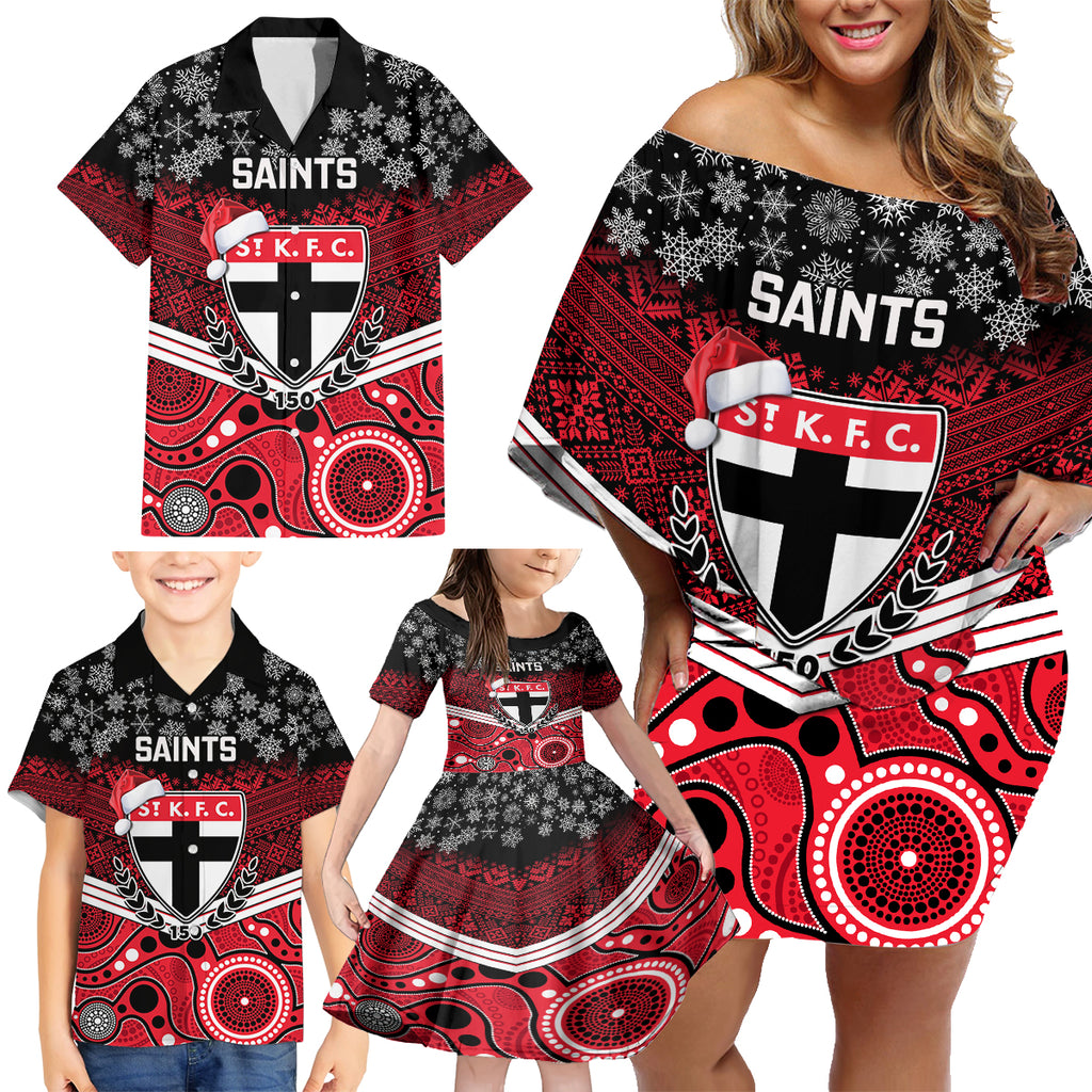 custom-st-kilda-football-christmas-family-matching-off-shoulder-short-dress-and-hawaiian-shirt-merry-xmas-2023-mix-aboriginal-art