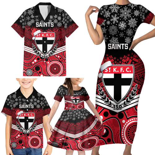 custom-st-kilda-football-christmas-family-matching-short-sleeve-bodycon-dress-and-hawaiian-shirt-merry-xmas-2023-mix-aboriginal-art