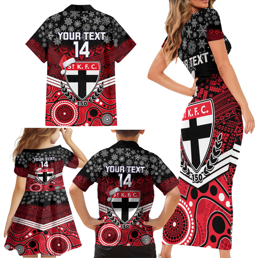 custom-st-kilda-football-christmas-family-matching-short-sleeve-bodycon-dress-and-hawaiian-shirt-merry-xmas-2023-mix-aboriginal-art