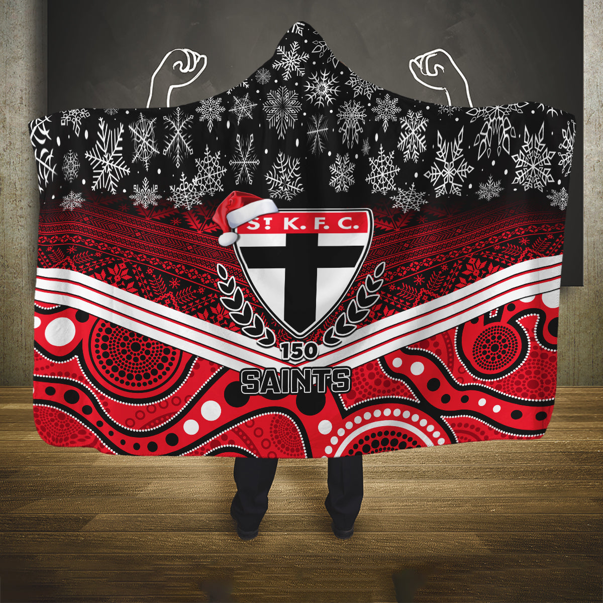 custom-st-kilda-football-christmas-hooded-blanket-merry-xmas-2023-mix-aboriginal-art