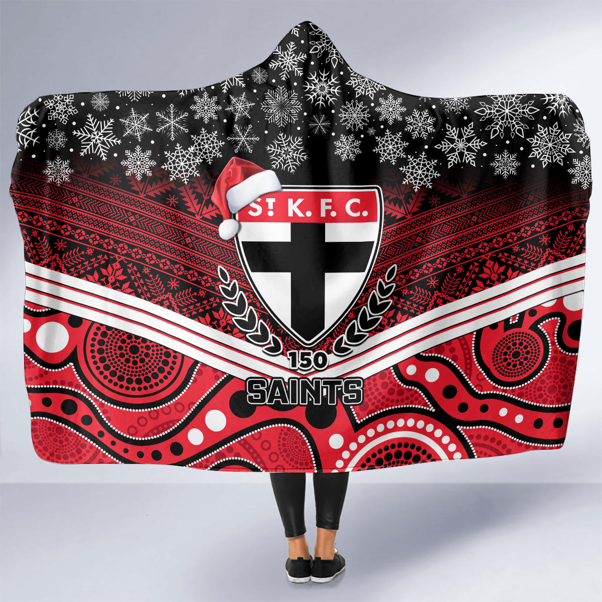 custom-st-kilda-football-christmas-hooded-blanket-merry-xmas-2023-mix-aboriginal-art