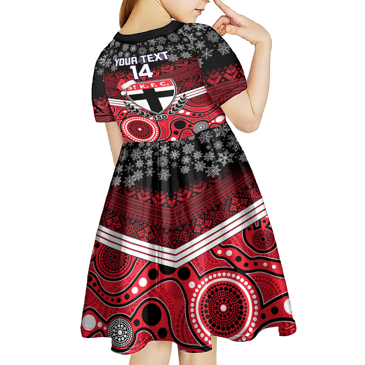 custom-st-kilda-football-christmas-kid-short-sleeve-dress-merry-xmas-2023-mix-aboriginal-art
