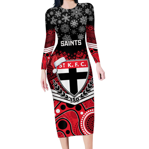 custom-st-kilda-football-christmas-long-sleeve-bodycon-dress-merry-xmas-2023-mix-aboriginal-art