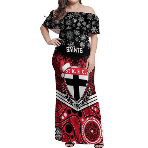 custom-st-kilda-football-christmas-off-shoulder-maxi-dress-merry-xmas-2023-mix-aboriginal-art