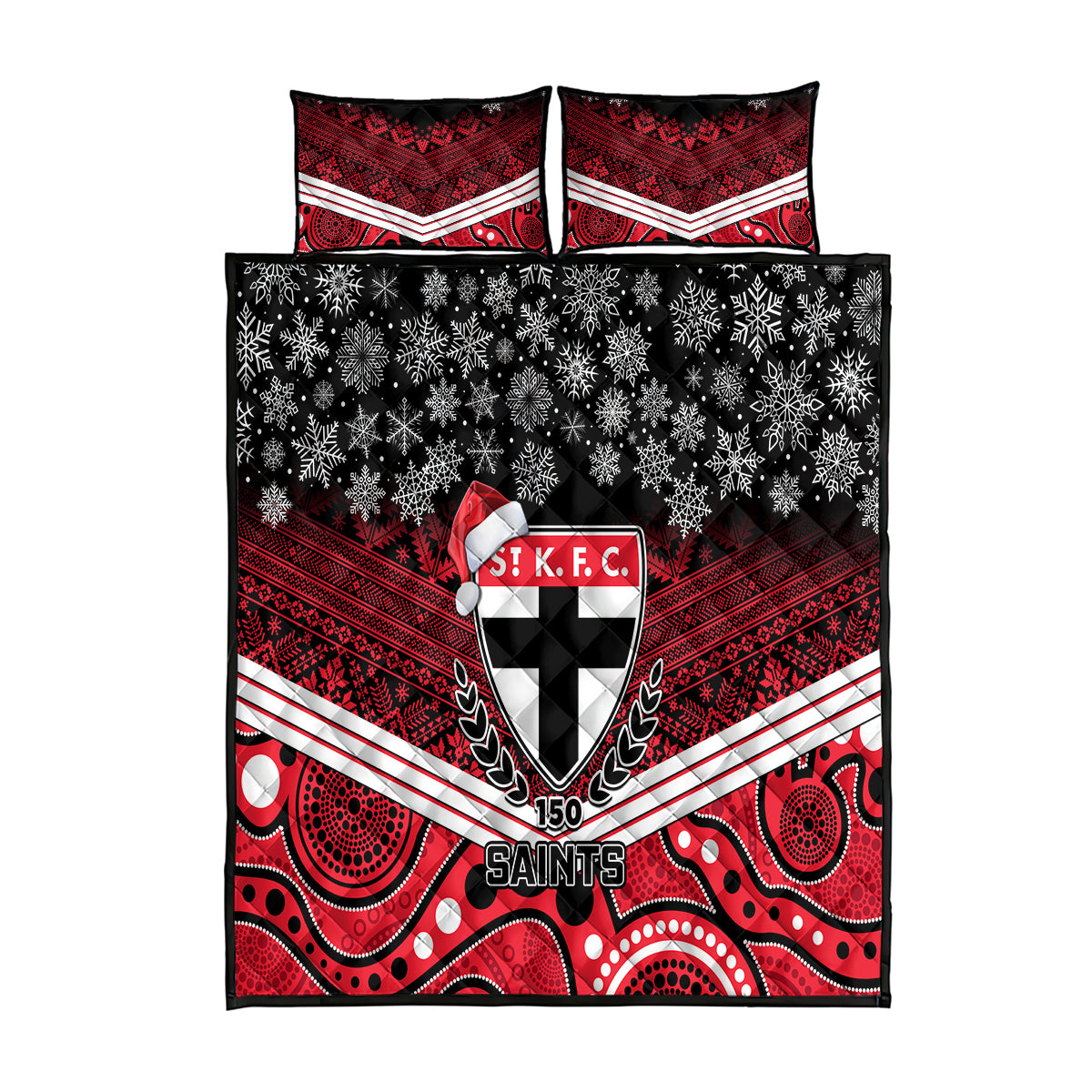 custom-st-kilda-football-christmas-quilt-bed-set-merry-xmas-2023-mix-aboriginal-art