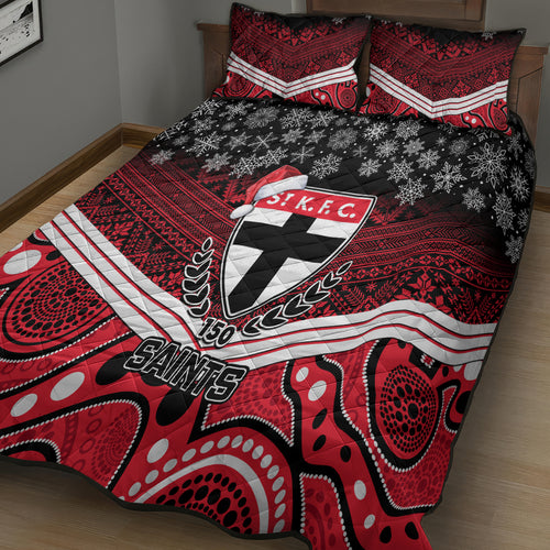 custom-st-kilda-football-christmas-quilt-bed-set-merry-xmas-2023-mix-aboriginal-art