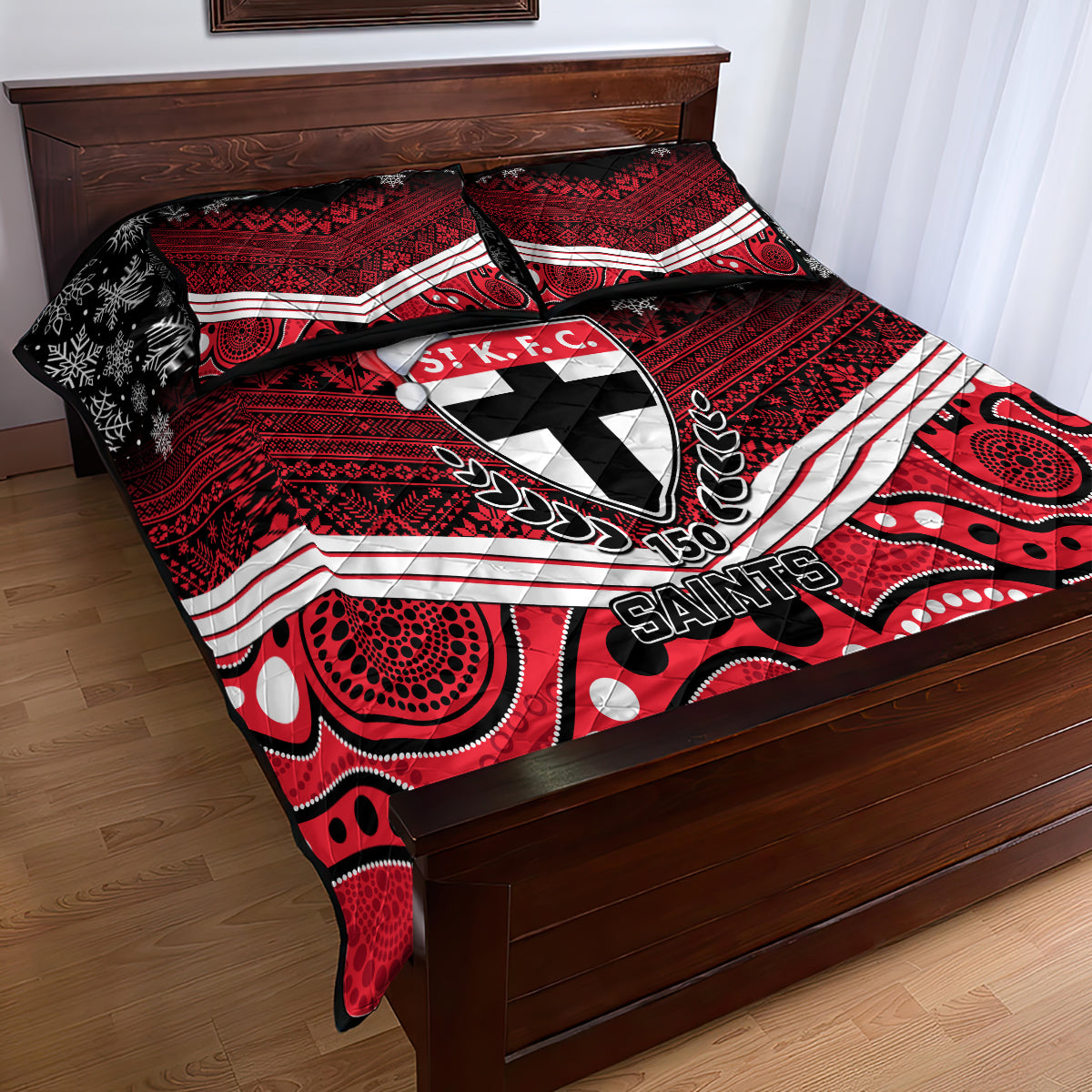 custom-st-kilda-football-christmas-quilt-bed-set-merry-xmas-2023-mix-aboriginal-art