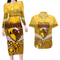 custom-hawthorn-football-christmas-couples-matching-long-sleeve-bodycon-dress-and-hawaiian-shirt-merry-xmas-2023-mix-aboriginal-art