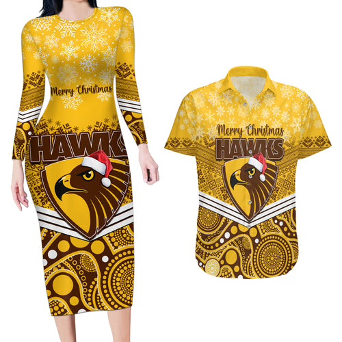 custom-hawthorn-football-christmas-couples-matching-long-sleeve-bodycon-dress-and-hawaiian-shirt-merry-xmas-2023-mix-aboriginal-art
