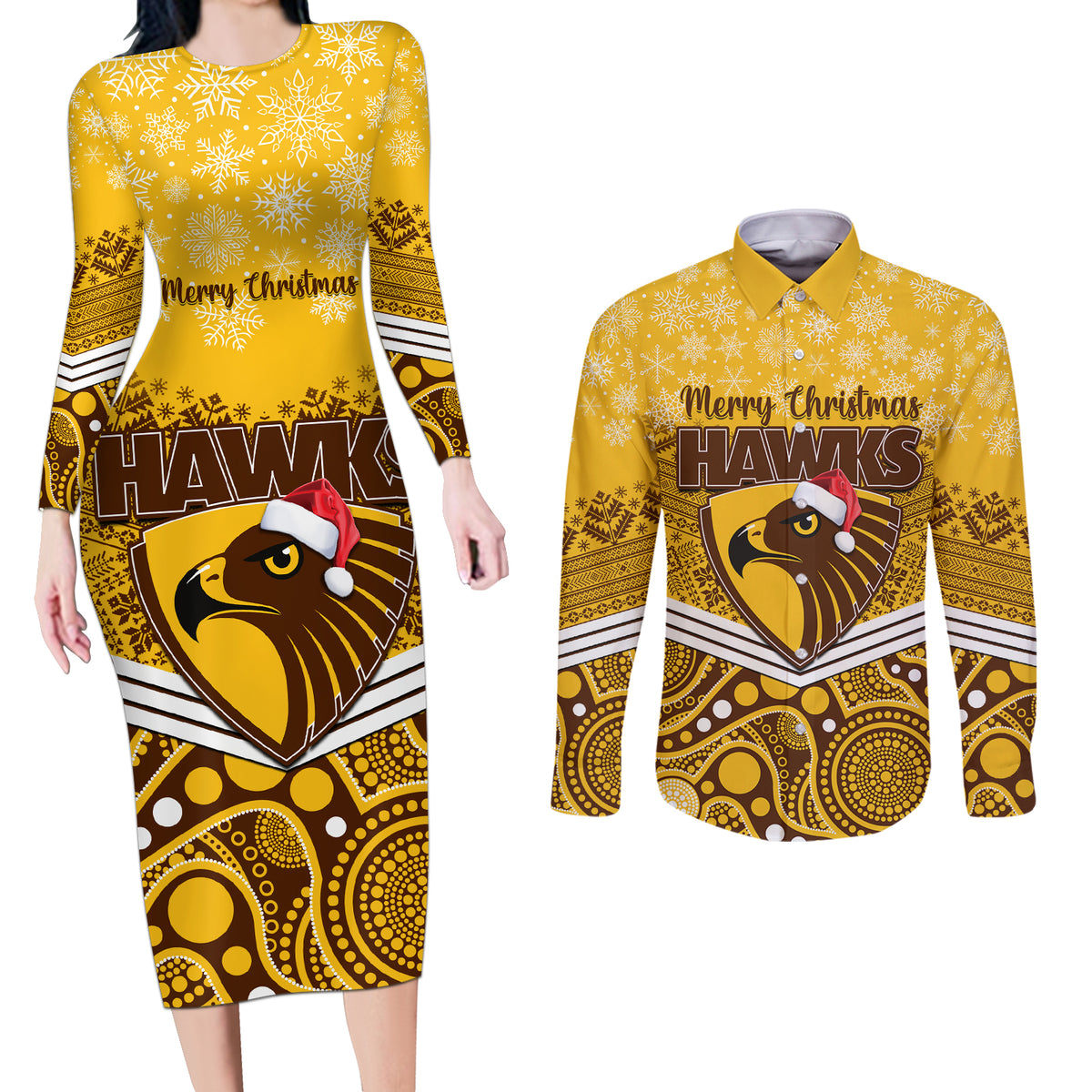 custom-hawthorn-football-christmas-couples-matching-long-sleeve-bodycon-dress-and-long-sleeve-button-shirt-merry-xmas-2023-mix-aboriginal-art