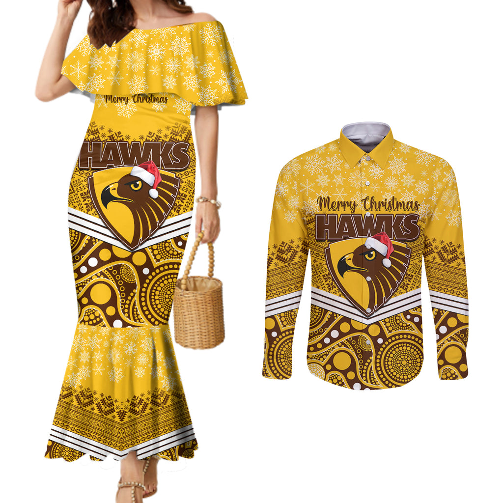 custom-hawthorn-football-christmas-couples-matching-mermaid-dress-and-long-sleeve-button-shirt-merry-xmas-2023-mix-aboriginal-art