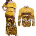 custom-hawthorn-football-christmas-couples-matching-off-shoulder-maxi-dress-and-long-sleeve-button-shirt-merry-xmas-2023-mix-aboriginal-art