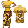 custom-hawthorn-football-christmas-couples-matching-short-sleeve-bodycon-dress-and-hawaiian-shirt-merry-xmas-2023-mix-aboriginal-art
