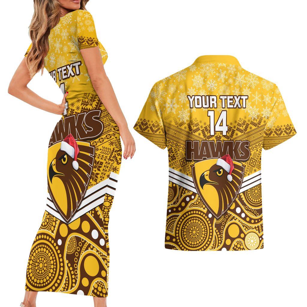 custom-hawthorn-football-christmas-couples-matching-short-sleeve-bodycon-dress-and-hawaiian-shirt-merry-xmas-2023-mix-aboriginal-art