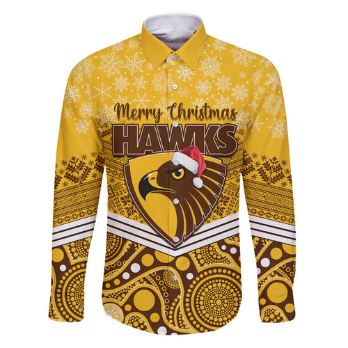 custom-hawthorn-football-christmas-family-matching-off-shoulder-maxi-dress-and-hawaiian-shirt-merry-xmas-2023-mix-aboriginal-art