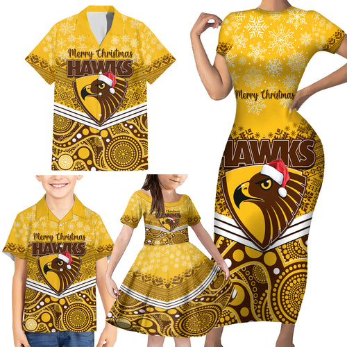 custom-hawthorn-football-christmas-family-matching-short-sleeve-bodycon-dress-and-hawaiian-shirt-merry-xmas-2023-mix-aboriginal-art